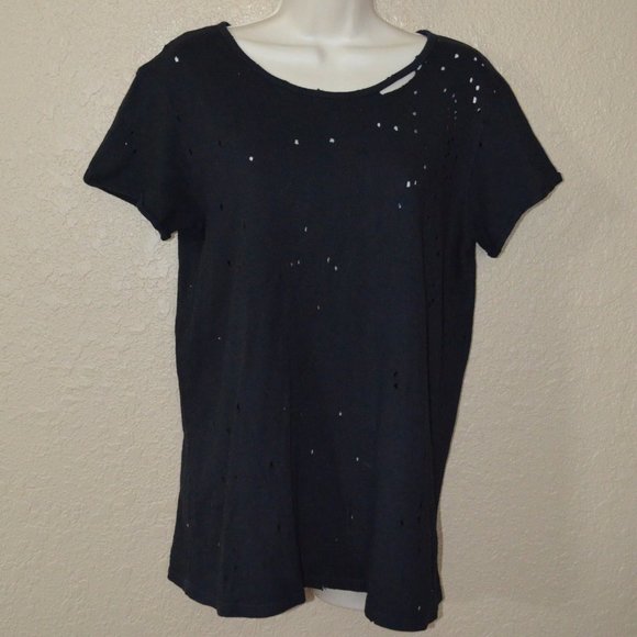 Sz XS RtA Black Short Sleeve Distressed Destroyed T-Shirt Tee - Picture 1 of 8